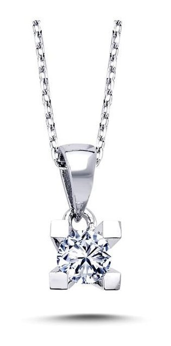 Lova Pırlanta 0.23 Karat Yuvarlak Kesim 14 Ayar Altın Tektaş 2010006 Pırlanta Kolye 42 Cm