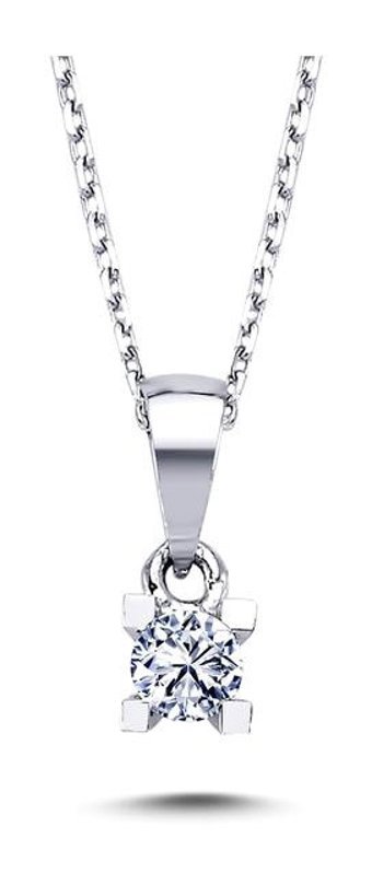 Lova Pırlanta 0.13 Karat Yuvarlak Kesim 14 Ayar Altın Tektaş 2010001 Pırlanta Kolye 42 Cm