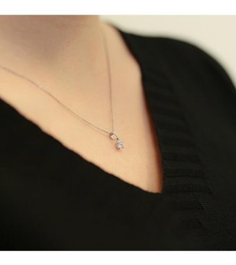 Lova Pırlanta 0.13 Karat Yuvarlak Kesim 14 Ayar Altın Tektaş 2010001 Pırlanta Kolye 42 Cm