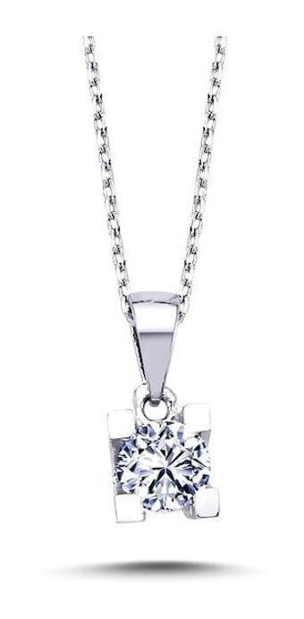 Lova Pırlanta 0.40 Karat Yuvarlak Kesim 14 Ayar Altın Tektaş 2010011 Pırlanta Kolye 42 Cm