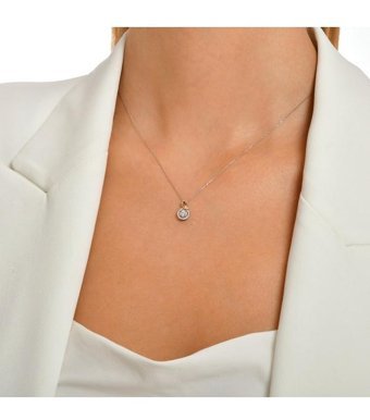 Assos Pırlanta 0.22 Karat Yuvarlak Kesim 14 Ayar Altın Pırlanta Kolye 40 Cm