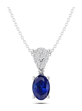 Silvanit Pırlanta 0.60 Karat Oval - Yuvarlak Kesim Safir Taşlı 14 Ayar Altın Pırlanta Kolye