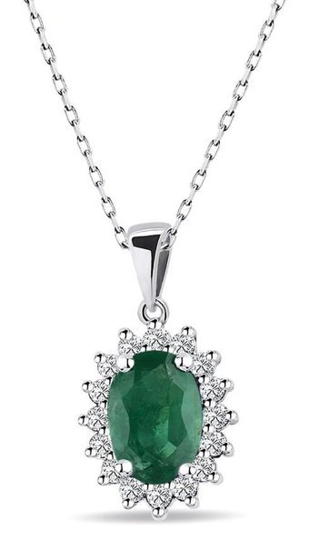 Lilarote 0.98 Karat Oval Kesim Zümrüt Taşlı 14 Ayar Altın Pırlanta Kolye 45 Cm