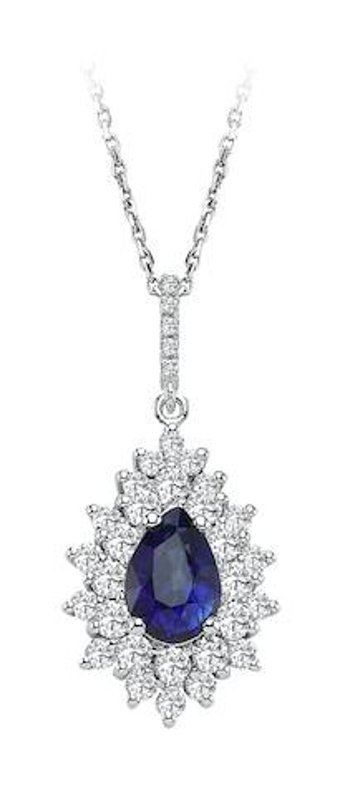 Sirius Pırlanta 2.47 Karat Yuvarlak Kesim Safir Taşlı 14 Ayar Altın Pırlanta Kolye 42 Cm