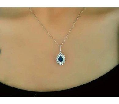 Sirius Pırlanta 2.47 Karat Yuvarlak Kesim Safir Taşlı 14 Ayar Altın Pırlanta Kolye 42 Cm