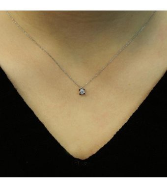 Lova Pırlanta 0.20 Karat Yuvarlak Kesim 14 Ayar Altın Tektaş 2030004 Pırlanta Kolye 42 Cm