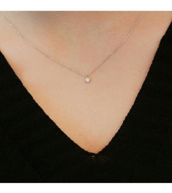 Lova Pırlanta 0.09 Karat Yuvarlak Kesim 14 Ayar Altın Tektaş 2030008 Pırlanta Kolye 42 Cm
