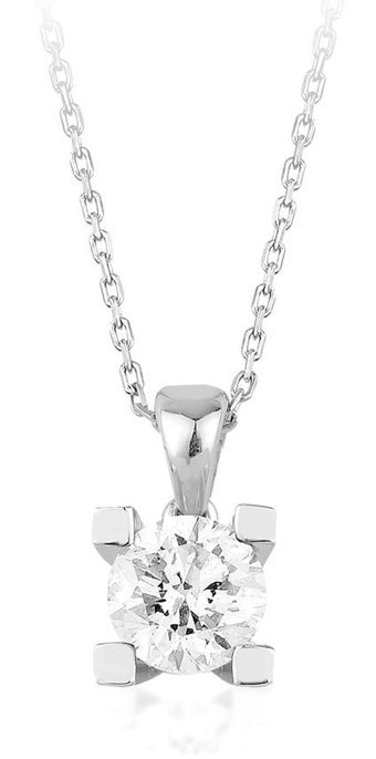 Emel Pırlanta 0.15 Karat Yuvarlak Kesim 14 Ayar Altın Tektaş Pırlanta Kolye 42 Cm