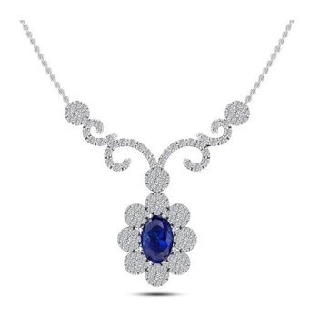 Silvanit Pırlanta 0.97 Karat Oval - Yuvarlak Kesim Safir Taşlı 14 Ayar Altın Pırlanta Kolye