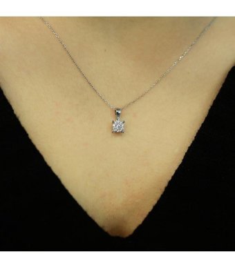 Lova Pırlanta 0.50 Karat Yuvarlak Kesim 14 Ayar Altın Tektaş 2020001 Pırlanta Kolye 42 Cm