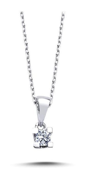 Lova Pırlanta 0.10 Karat Yuvarlak Kesim 14 Ayar Altın Tektaş 2030017 Pırlanta Kolye 42 Cm