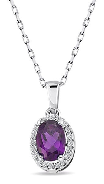 Lilarote 0.78 Karat Oval - Yuvarlak Kesim Ametist Taşlı 14 Ayar Altın Pırlanta Kolye 45 Cm