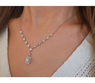 Sirius Pırlanta 0.12 Karat Baget Kesim 8 Ayar Altın Su Yolu Pırlanta Kolye 42 Cm