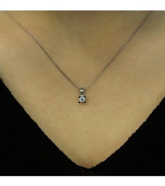 Lova Pırlanta 0.16 Karat Yuvarlak Kesim 14 Ayar Altın Tektaş 2040001 Pırlanta Kolye 42 Cm