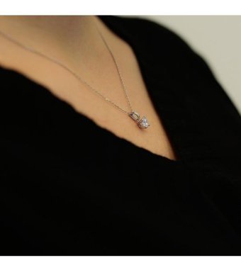 Lova Pırlanta 0.51 Karat Yuvarlak Kesim 14 Ayar Altın Tektaş Pırlanta Kolye 42 Cm