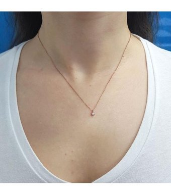 Lova Pırlanta 0.06 Karat Yuvarlak Kesim 14 Ayar Altın Tektaş 2040067 Pırlanta Kolye 42 Cm
