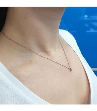 Lova Pırlanta 0.06 Karat Yuvarlak Kesim 14 Ayar Altın Tektaş 2040067 Pırlanta Kolye 42 Cm