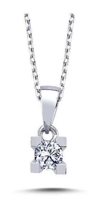 Lova Pırlanta 0.12 Karat Yuvarlak Kesim 14 Ayar Altın Tektaş 2010005 Pırlanta Kolye 42 Cm