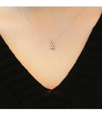 Lova Pırlanta 0.12 Karat Yuvarlak Kesim 14 Ayar Altın Tektaş 2010005 Pırlanta Kolye 42 Cm