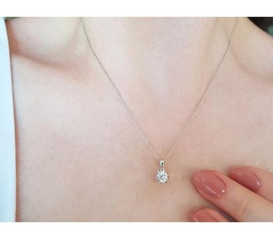 Sirius Pırlanta 0.50 Karat Yuvarlak Kesim 14 Ayar Altın Tektaş Pırlanta Kolye 42 Cm