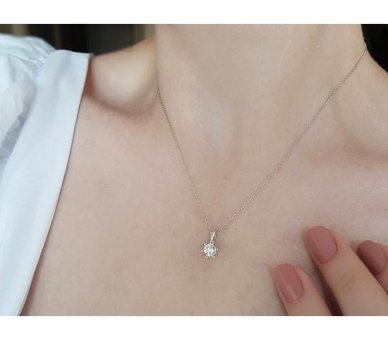 Sirius Pırlanta 0.50 Karat Yuvarlak Kesim 14 Ayar Altın Tektaş Pırlanta Kolye 42 Cm