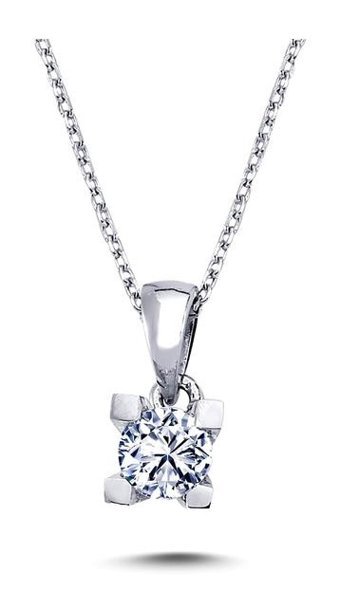 Lova Pırlanta 0.30 Karat Yuvarlak Kesim 14 Ayar Altın Tektaş 2010007 Pırlanta Kolye 42 Cm