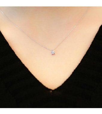 Lova Pırlanta 0.13 Karat Yuvarlak Kesim 14 Ayar Altın Tektaş 2030003 Pırlanta Kolye 42 Cm