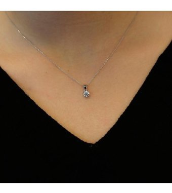 Lova Pırlanta 0.38 Karat Yuvarlak Kesim 14 Ayar Altın Tektaş 2070009 Pırlanta Kolye 42 Cm