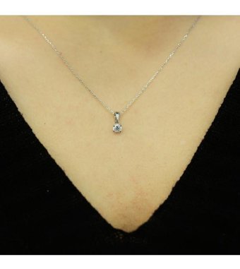 Lova Pırlanta 0.23 Karat Yuvarlak Kesim 14 Ayar Altın Tektaş 2030016 Pırlanta Kolye 42 Cm