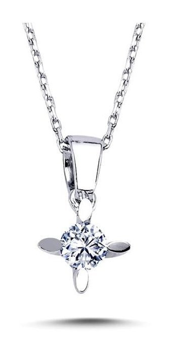 Lova Pırlanta 0.16 Karat Yuvarlak Kesim 14 Ayar Altın Tektaş 2070011 Pırlanta Kolye 42 Cm