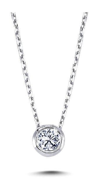 Lova Pırlanta 0.12 Karat Yuvarlak Kesim 14 Ayar Altın Tektaş 2040018 Pırlanta Kolye 42 Cm