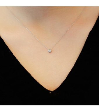 Lova Pırlanta 0.12 Karat Yuvarlak Kesim 14 Ayar Altın Tektaş 2040018 Pırlanta Kolye 42 Cm