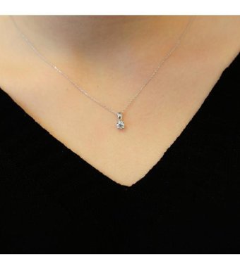 Lova Pırlanta 0.32 Karat Yuvarlak Kesim 14 Ayar Altın Tektaş 2040010 Pırlanta Kolye 42 Cm