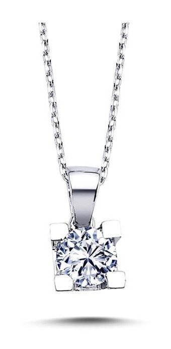 Lova Pırlanta 0.42 Karat Yuvarlak Kesim 14 Ayar Altın Tektaş 2070005 Pırlanta Kolye 42 Cm