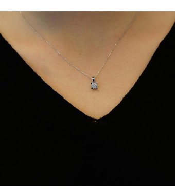 Lova Pırlanta 0.42 Karat Yuvarlak Kesim 14 Ayar Altın Tektaş 2070005 Pırlanta Kolye 42 Cm