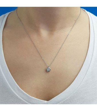 Lova Pırlanta 0.19 Karat Yuvarlak Kesim 14 Ayar Altın Tektaş 2060023 Pırlanta Kolye 42 Cm