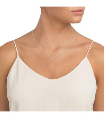 Sare Pırlanta 0.10 Karat Baget Kesim 14 Ayar Altın Tektaş Pırlanta Kolye 42 Cm