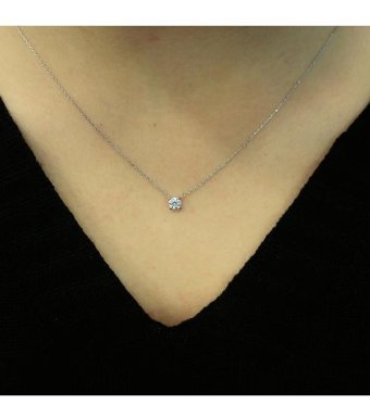 Lova Pırlanta 0.28 Karat Yuvarlak Kesim 14 Ayar Altın Tektaş 2030014 Pırlanta Kolye 42 Cm