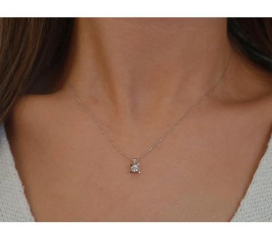 Sirius Pırlanta 0.18 Karat Yuvarlak Kesim 14 Ayar Altın Tektaş Pırlanta Kolye 42 Cm