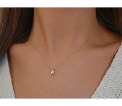 Sirius Pırlanta 0.18 Karat Yuvarlak Kesim 14 Ayar Altın Tektaş Pırlanta Kolye 42 Cm