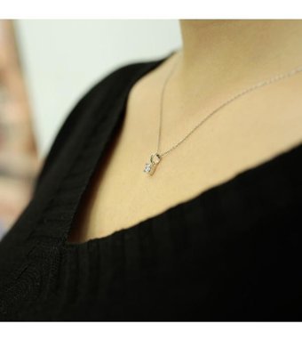 Lova Pırlanta 0.13 Karat Yuvarlak Kesim 14 Ayar Altın Tektaş 2070002 Pırlanta Kolye 42 Cm