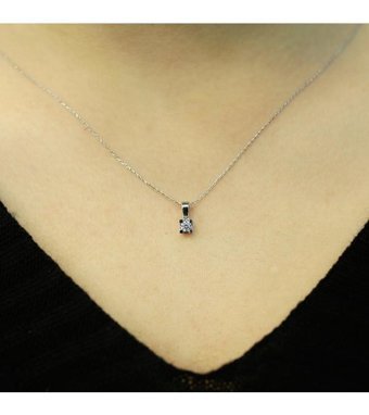 Lova Pırlanta 0.13 Karat Yuvarlak Kesim 14 Ayar Altın Tektaş 2070002 Pırlanta Kolye 42 Cm