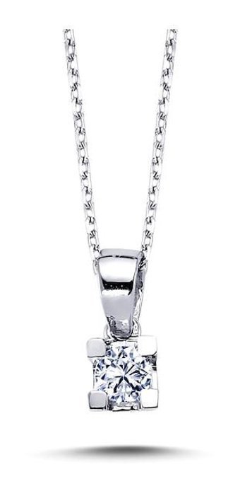 Lova Pırlanta 0.13 Karat Yuvarlak Kesim 14 Ayar Altın Tektaş 2070002 Pırlanta Kolye 42 Cm