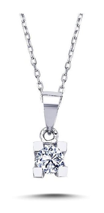 Lova Pırlanta 0.20 Karat Yuvarlak Kesim 14 Ayar Altın Tektaş 2010009 Pırlanta Kolye 42 Cm