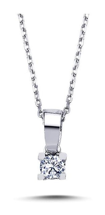 Lova Pırlanta 0.08 Karat Yuvarlak Kesim 14 Ayar Altın Tektaş 2070001 Pırlanta Kolye 42 Cm