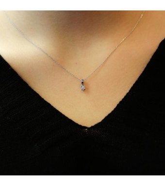 Lova Pırlanta 0.08 Karat Yuvarlak Kesim 14 Ayar Altın Tektaş 2070001 Pırlanta Kolye 42 Cm