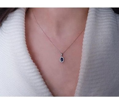 Sirius Pırlanta 0.79 Karat Yuvarlak Kesim Safir Taşlı 14 Ayar Altın Pırlanta Kolye 42 Cm