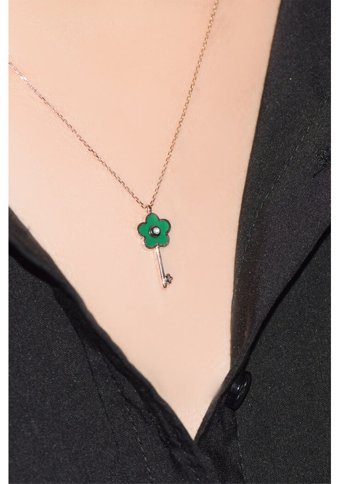 Lilarote 0.02 Karat Yuvarlak Kesim Beyaz Taşlı Altın Elmas Kolye 45 cm