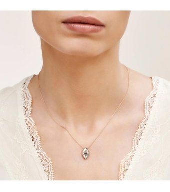 Altınbaş 0.02 Karat Yuvarlak Kesim Beyaz Taşlı Sertifikalı Altın Elmas Kolye 42 cm