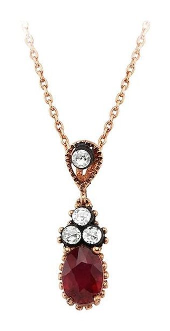 Sirius Pırlanta 0.13 Karat Oval Kesim Beyaz-Kırmızı Taşlı Yakut Taşlı Altın Elmas Kolye 42 cm